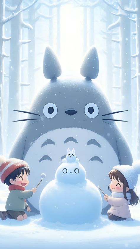 winter wallpaper Christmas Ghibli, Totoro Background, Ghibli Winter, Anime Winter Wallpaper, Ghibli Background, Totoro Art, Studio Ghibli Background, Naruto Uzumaki Art, Studio Ghibli Art