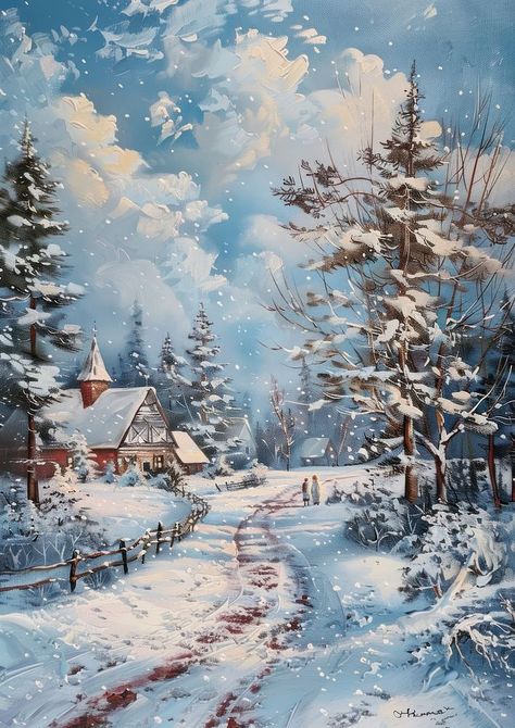 Winter wonderland scenic painting | free image by rawpixel.com / Pitcha Benrohman Winter Wonderland Painting, Wonderland Painting, Scenic Painting, Fairytale House, Christmas Landscape, Snowy Christmas, Acrylic Painting Flowers, Painting Snow, Winter Watercolor