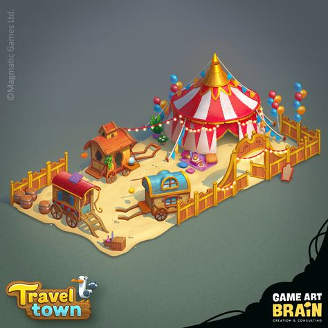 A circus we created for the game Travel Town. Amusement Park Concept Art, Circus Concept Art, Circus Game, Area Games, Circus Illustration, Town Games, Circus Crafts, Park Games, Bg Design