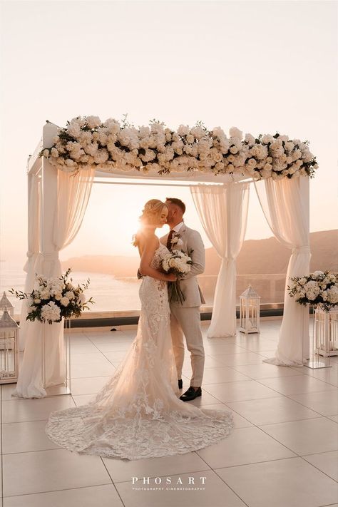 Elegant Beach Wedding Decorations, Ceremony Walkway, Gazebo Wedding Decorations, Wedding Santorini, Silk Gowns, Wedding Chuppah, Mykonos Wedding, Dream Beach Wedding, Dream Wedding Decorations