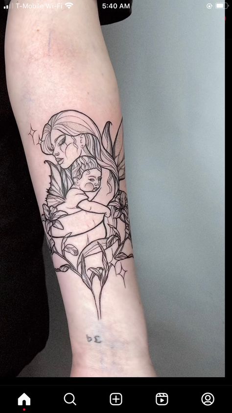 Self-love Tattoo Ideas, Motherhood Tattoos, Mum Tattoo, Surreal Tattoo, Self Love Tattoo, Flame Tattoos, Mother Tattoos, Tattoo For Son, Fairy Tattoo