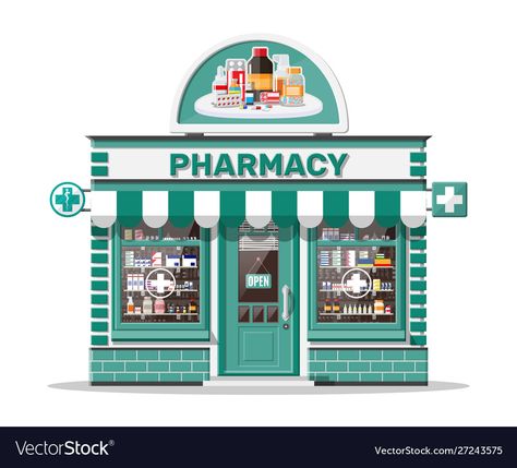 Foam Board Projects, Medical Building, Street Architecture, Shopping Clipart, Pharmacy Store, Shop Facade, Pharmacy Design, Shrink Art, Building Drawing