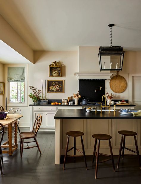 Why the English Country Kitchen Endures | Architectural Digest Reclaimed Wood Beams, Custom Kitchen Island, Counter Seating, My Better Half, English Kitchens, Mountain Style, Country Style Kitchen, Beautiful Story, Farmhouse Apron Sink