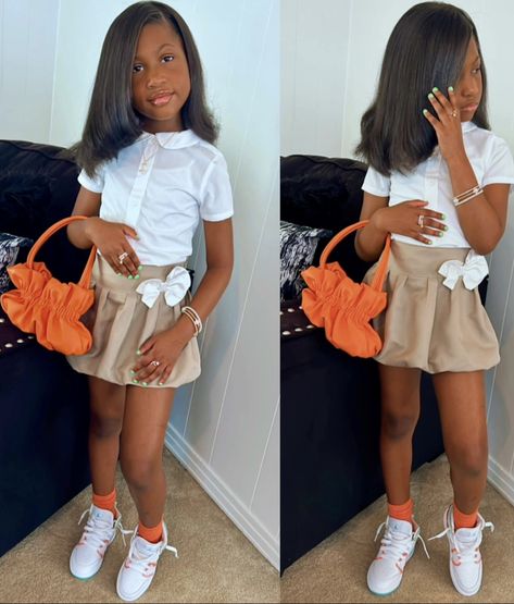 Little Black Girls Back To School Outfits, Girls Uniform Ideas Kids, School Uniform Black Women, First Day Of School Outfit Elementary, Cute School Uniform Ideas, Kids School Uniform Ideas, School Uniform Outfits Black Women, Back To School Outfits Elementary, First Day Of School Outfit Uniform