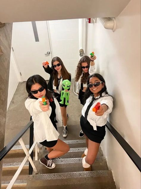 25 Group Halloween Costumes for 2024 That Will Wow Everyone M Themed Costumes, The Men In Black Costume, Men And Black Costume, Men In Black Girls Costume, Men In Black Outfit, Men In Black Costumes, Unique Group Halloween Costumes, Man In Black Costume, Men In Black Costume For Women