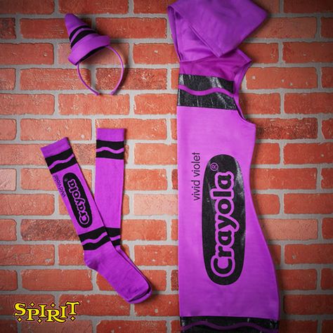 Crayon Custome Halloween, Homemade Crayon Costume, Crayola Costume Diy, Harold And The Purple Crayon Costume, Creepy Crayon Costume, The Day The Crayons Quit Costume, Crayon Costume Teacher, Crayon Costume Diy, Purple Crayon Costume