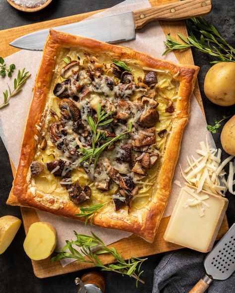 Wild Mushroom Tart, Puff Pastry Prosciutto Potato Tart, Potato Gruyere Tart, Potatoes Gruyere, Gruyere Tart, Potato Tart, Mushroom Potato, Veggie Tart, Leek Tart