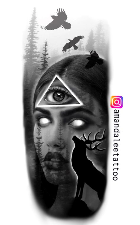 Witch Face Tattoo Design, Realistic Witch Tattoo, Witch Tattoo Design, Gay Tattoo, Girl Face Tattoo, Design Tattoos, Forest Witch, Witch Tattoo, Forest Tattoos