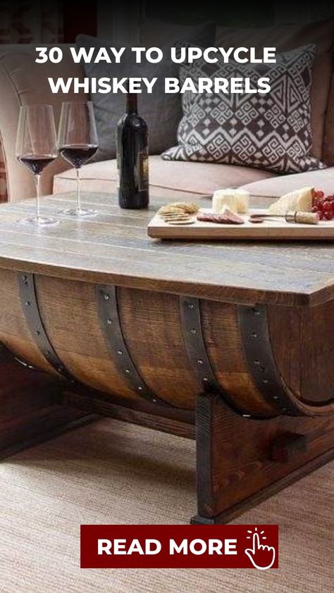 Discover endless possibilities for upcycling with whiskey barrels in your next DIY project. From charming planters to stylish tables and rustic bars, unleash your creativity and add a touch of uniqueness to your living space or garden. Get inspired by these creative ideas and start crafting with whiskey barrels today. Let the adventure begin! Whiskey Barrel Table Ideas, Wine Barrel Table Diy, Barrel Table Diy, Whiskey Barrel Ideas, Diy Whiskey Barrel, Bourbon Barrel Table, Bourbon Barrel Decor, Wine Barrel Clock, Rustic Bars