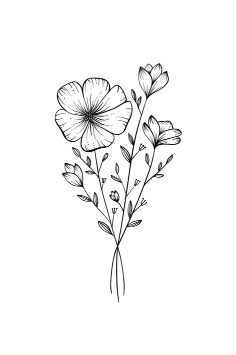 Line art flower drawing, black and white art, floral tattoo idea, simple nature art, minimalist art, cute drawing ideas Begginers Drawings, Micron Pen Art, Cute Flower Drawing, Simple Flower Drawing, Simple Line Art, Easy Flower Drawings, Svg Templates, Micron Pen, Flower Line Drawings