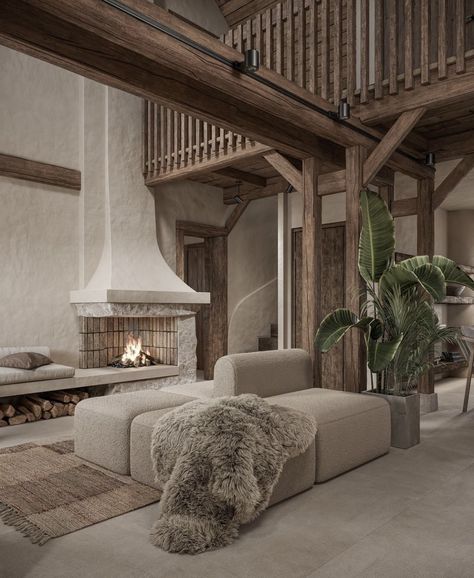 Redecorate Room, Farmhouse Living Rooms, Tiled Fireplace, Minimalist Fireplace, Cozy Christmas Living Room, Modern Rustic Living Room, Renovation Architecture, Interior View, Cozy Living Spaces