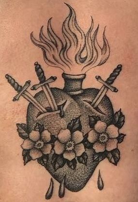 Traditional Chest Tattoo, Heart Tat, Sacred Heart Tattoos, Jesus Tattoo, Spooky Tattoos, Dad Tattoos, Traditional Tattoo Art, Cool Small Tattoos, 3d Tattoo