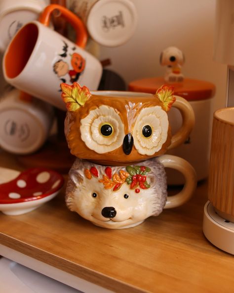 Autumn in a cup 🍂 #autumn #mugs #hedgehog #owl #falldecor #coffee #aesthetic Autumn Mugs, Owl Mug, Coffee Aesthetic, Cute Owl, Fall Decor, Coffee Cups, Mug, Coffee, Quick Saves