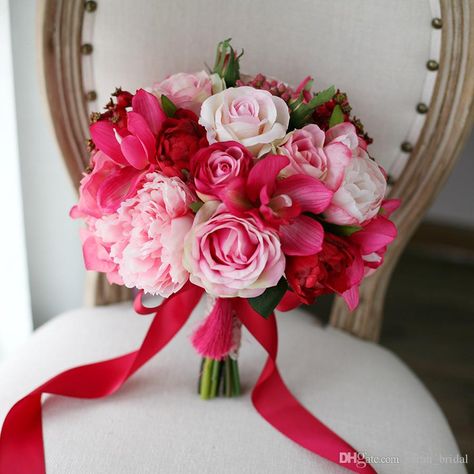 Pink Rose Wedding Bouquet, Cheap Wedding Bouquets, Hydrangea Bouquet Wedding, Peony Roses, Wedding Flowers Hydrangea, Wedding Flower Guide, Wedding Flowers Roses, Flowers Wine, Artificial Peony