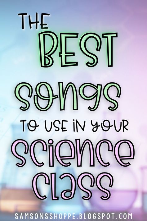 YES! You CAN integrate songs into the middle school science classroom! There are SO many popular songs that can be integrated into your middle school science activities. Check out this list for songs that can be used when teaching the periodic table to kids, when teaching middle school space lessons, physics or the human body systems! A great way to start virtual classroom meetings, for classroom transition ideas or as introduction to a science topic. samsonsshoppe.blogspot.com #samsonsshoppe Cells Middle School Activities, Middle School Science Bulletin Board Ideas, Amplify Science Middle School, Fifth Grade Science Classroom, Middle School Transition Activities, Science Teacher Aesthetic Classroom, Middle School Science Decor, Middle School Science Anchor Charts, Science Games Middle School