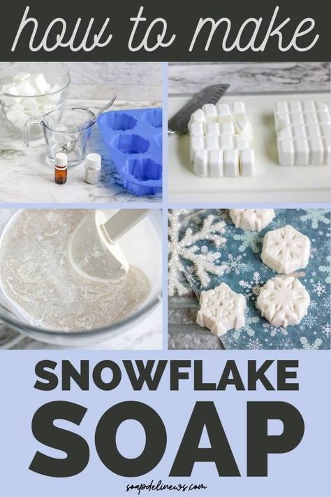 Easy winter soap recipes: DIY snowflake soap. Discover how to make a snowflake soap using a melt and pour soap base with this easy soap crafting project. This melt and pour coconut oil soap recipe without lye is perfect for beginners and makes a wonderful homemade holiday gift. Kids love the fun shape, and the coconut oil is naturally moisturizing for dry winter skin. Discover the benefits of adding coconut oil to glycerin soap. Plus how to make easy melt and pour soap recipe for beginners. Coconut Oil Soap Recipe, Snowflake Soap, Diy Snowflake, Easy Soap Recipes, Recipe For Beginners, Coconut Oil Soap, How To Make Snowflakes, Bath Scrubs, Homemade Holiday Gifts