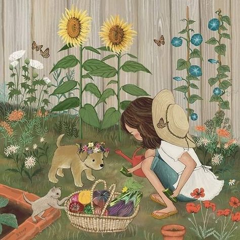 Garden Illustration, Inspirational Illustration, Summer Illustration, Nature Drawing, Art And Illustration, Dog Drawing, Illustration Artists, Whimsical Art, Nature Wallpaper