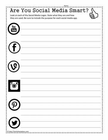 Social Media Smarts Social Media Activities, Recycle Printable, Social Media Worksheet, Current Events Worksheet, Media Literacy Lessons, Computer Course, Kids Social Media, High School Literature, Life Skills Class