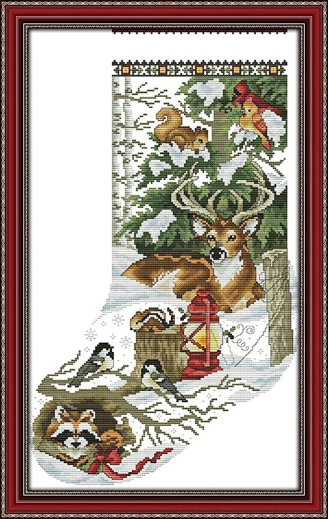 Amazon.com: Cross Stitch Kits, Winter Jungle Christmas Stocking Awesocrafts Easy Patterns Cross Stitching Embroidery Kit Supplies Christmas Gifts, Stamped or Counted (Christmas Stocking, Stamped) Jungle Christmas, Joy Sunday, Cross Stitch Stocking, Cross Stitch Christmas Stockings, Christmas Boots, Christmas Stockings Diy, Christmas Stocking Pattern, Cross Stitch Christmas, Stocking Pattern