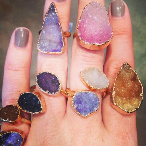 We love these druzy rings! Jewelry Handmade Ideas, Woodland Hills California, Bling Ring, Woodland Hills, Gemstone Jewelry Handmade, Handmade Ideas, Bling Rings, Gemstone Jewellery, Crystal Ring