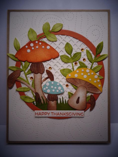 Mushroom Card Handmade Cards With Mushrooms, Mushroom Cards Handmade, Mushroom Christmas Card, Mushroom Cards, Mushroom Card, Mushrooms Toadstools, Fall Cards Handmade, Autumn Cards, Projets Cricut