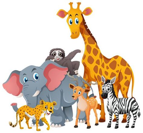 Wild Illustration, Group Illustration, Wild Animals Vector, Safari Kids, Animal Caricature, Puppy Portraits, Wild Animals Pictures, Silhouette Clip Art, Animal Groups