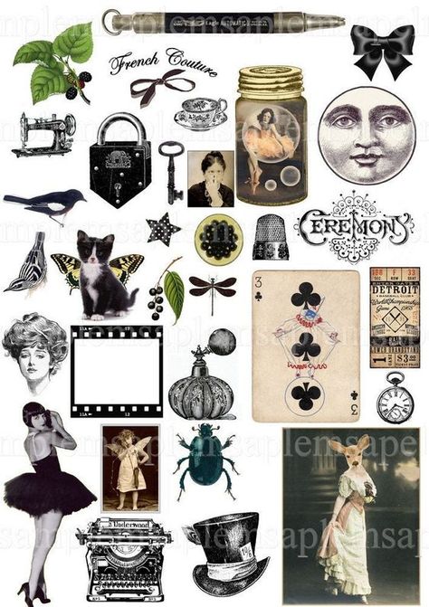 Icons For Collage, Digital Collage Art Vintage Images, Digital Collage Elements, Collage Art Png, Green Ephemera, Collage Clippings, Purple Ephemera, Collage Kit Printable, Images For Collage