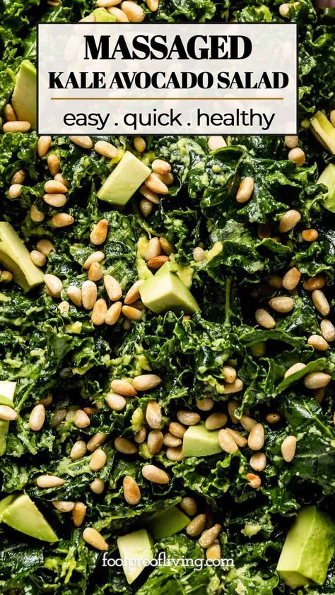 Kale Avocado Salad - Aka Avocado Massaged Kale Salad Low Carb Kale Salad, Healthy Dressings, Kale Salad Dressing, Kale Avocado Salad, Shred Diet, Salad Spinach, Massaged Kale Salad, Keto Salads, Mexican Salads