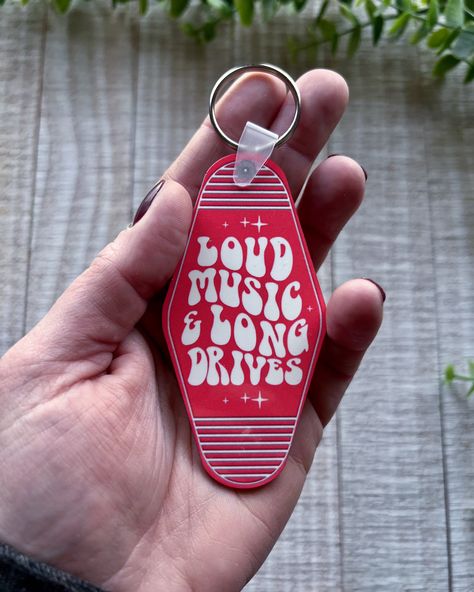 Keep your keys together in one place with this vintage inspired motel keychain. Keychain is 3.5 inches long and 1.75 inch wide. It is made of high quality and durable hardboard wood. These keychains also make the perfect gift! Hotel Keychain Ideas, Hotel Keychain, Sticker Inspo, Loud Music, Clay Accessories, Fav Products, Chain Gang, Motel Keychain, Keychain Ideas