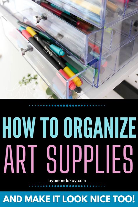 Calligraphy Supplies Organization, Watercolor Supplies Storage, Marker Organization, Art Supplies Organization, Art Materials Organization, Organize Art Supplies, Amanda Kay, Craft Studios, Organizational Hacks