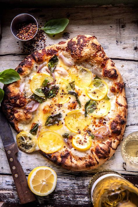 Lemon Pizza, Basil Pizza, Half Baked Harvest Recipes, Lemon Basil, Harvest Recipes, Pizza Recipes Homemade, Flatbread Pizza, Pizza Pie, Half Baked