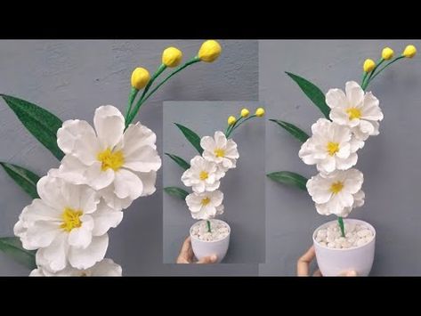 DIY Cara Membuat Bunga Hias Dari Plastik Kresek Tanpa Setrika ! Cantik, Simpel dan Mudah - YouTube Flower Wall Decor Diy, Crepe Paper Crafts, Plastic Bottle Crafts, Chiffon Flowers, Seashell Crafts, Flower Candle, Plastic Flowers, Easy Paper Crafts, Flower Wall Decor