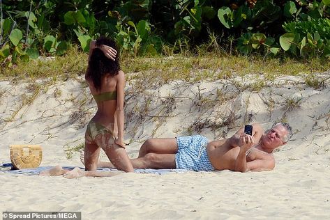 Aoki Lee Simmons, 21, and Vittorio Assaf, 65, CONFIRM romance with a steamy kiss during PDA-filled getaway to St. Barts amid backlash over their 44-year age gap | Daily Mail Online Age Gap Romance, White Swim Trunks, Russell Simmons, Kimora Lee Simmons, Runway Beauty, St Barts, Age Gap, Baby Phat, Cover Model