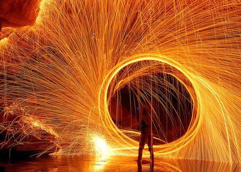 This is what happens when you light steel wool on fire and swing it about in great circles while taking a long exposure. I know, sweet huh? Witcher Oc, Fire Spinning, Avengers Aesthetic, Light Painting Photography, Stephen Strange, Long Exposure Photography, Exposure Photography, Fire Art, Steel Wool