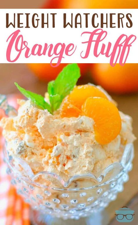 Weight Watchers Orange Fluff also called Orange Delight, Weight Watchers Dessert, or "The Orange Stuff." Cool Whip, Mandarin Oranges, Jell-O and marshmallows!  This is definitely a dessert you can make the day before you need it. Weight Watchers Points: 3 #WeightWatchers #OrangeFluffDessert Weight Watchers Orange Fluff, Orange Fluff Dessert, Weight Watchers Dessert, Orange Fluff, Weight Watcher Desserts, Plats Weight Watchers, Weight Watchers Dessert Recipes, Fluff Recipe, Weight Watchers Recipes Desserts