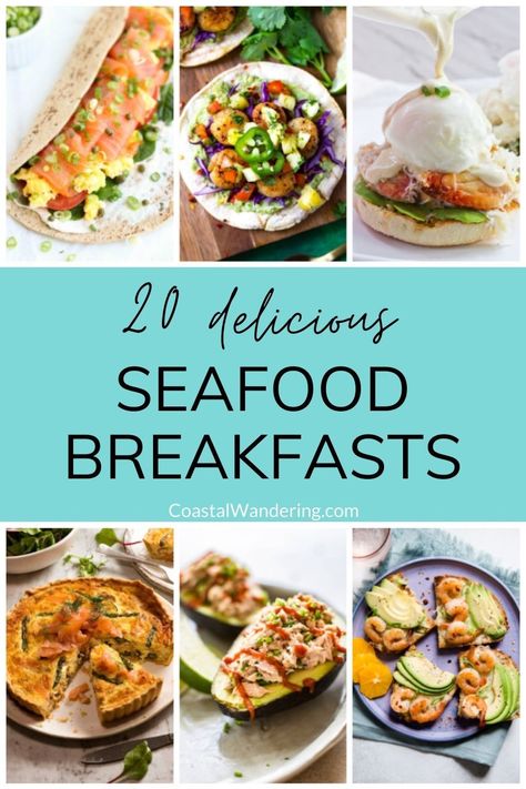 Shrimp Breakfast Ideas, Breakfast Shrimp Ideas, Crab Breakfast Recipes, Lobster Breakfast Recipes, Seafood Breakfast Recipes, Seafood Brunch Ideas, Pescatarian Breakfast Ideas, Coastal Brunch, Fish Breakfast