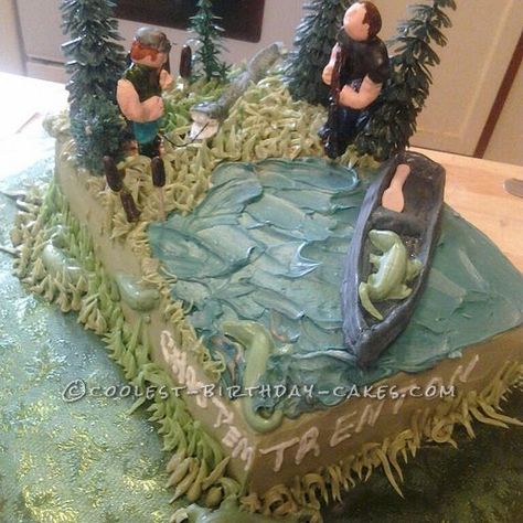 Coolest Swamp People Cake... This website is the Pinterest of homemade birthday cakes Fishing Birthday Cakes, Kayak Cake, Fishing Cake, 50th Birthday Gag Gifts, Swamp People, Tree Limbs, Decorative Cakes, Homemade Birthday Cakes, Fun Cakes