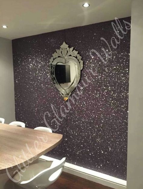 Feature Wall In Kitchen, Glitter Wallpaper Bedroom, Wall In Kitchen, Glitter Accent Wall, Silver Glitter Wallpaper, Glitter Bathroom, Glitter Bedroom, Glitter Wallpapers, Glitter Room