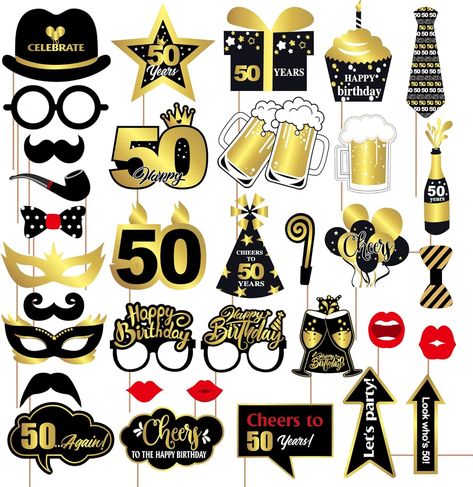 Dusenly 34pcs 50th Birthday Party Photo Booth Props Signs Black Gold 50 Birthday Party Selfie Props Kit for 50th Happy Birthday Decorations : Amazon.co.uk: Home & Kitchen 50 Birthday Party, 50th Birthday Ideas, Selfie Props, Birthday Party Photo Booth, Party Selfie, Party Photo Booth Props, 50 Birthday, 50th Party, Party Photo Booth