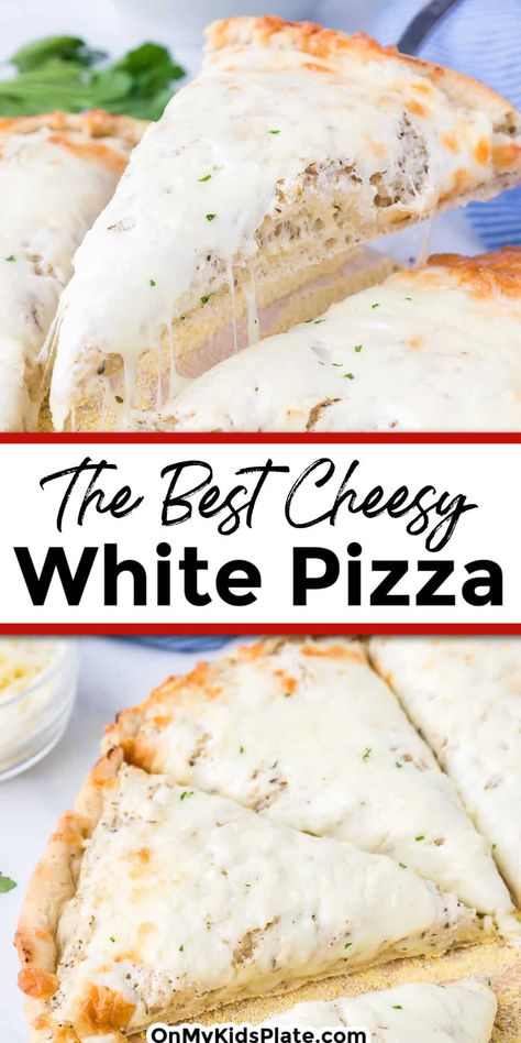 Enjoy the deliciousness of a white pizza, topped with creamy ricotta, melted mozzarella, and savory garlic. This twist on the classic tomato-based pizza is perfect for those who crave something a little more decadent. With its simple yet flavorful ingredients, white pizza is a must-try for pizza lovers everywhere! Cheese Pizza Recipes, Ricotta Sauce, White Pizza Recipes, Kid Friendly Meals Easy, Cozy Fall Recipes, Kids Plate, Pizza Ideas, Italian Herbs, Moms Cooking