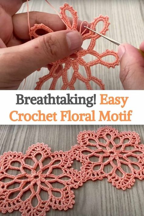 No matter what your skill level, you can crochet this simple yet beautiful pattern for a quilt, shawl, and many other projects. Feel free to use any type of yarn you like, the main recommendation is to choose a fine one so you can create that delicate lace texture in your motif. The author of these crochet motifs uses fine crochet almost all the time, so you can do the same to recreate this pattern. A determined beginner might use this pattern for practice, while an experienced crocheter... Crochet Floral Motif, Fine Thread Crochet, Crochet Lace Square Motif, Crochet Lace Flower Motif, Fine Thread Crochet Patterns, Crochet Lace Motifs Free Pattern, Fine Crochet Lace Pattern, Floral Lace Crochet Pattern, Simple Crochet Lace