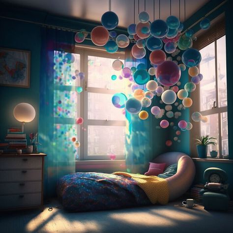 Inside Out Bedroom Artist Themed Bedroom, Water Inspired Bedroom, Inside Out Nursery, Encanto Themed Bedroom, Inside Out Room Decor, Disney Theme Room Ideas, Disney Interior Design, Disney Bedrooms Kids, Disney Theme Room