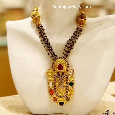 Black beads mangalsutra chain with Lord Venkateswara pendant Naj Jewellery, Lord Venkateswara, Mangalsutra Chain, Black Beads Mangalsutra, Bridal Jewelery, Black Beads Mangalsutra Design, Beautiful Pendant Necklace, Diamond Pendants Designs, Fancy Jewelry Necklace