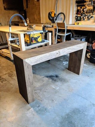 Sofa Table Plans Diy, Diy Hallway Console Table, Building A Console Table, Chunky Sofa Table, Long Console Table Bedroom, Build Sofa Table, Handmade Console Table, Diy Easy Console Table, Diy Long Sofa Table