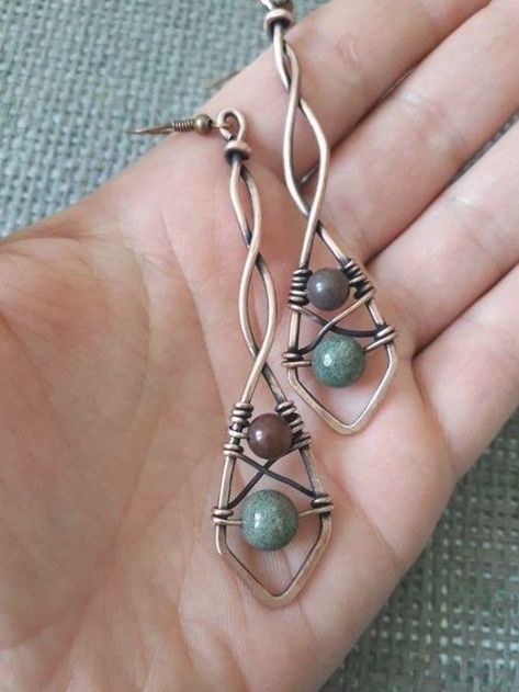 Copper Wire Earrings, Bijoux Fil Aluminium, Jewelry Making Earrings, Wire Jewelry Designs, Earrings Wire, Wrapped Earrings, Diy Wire Jewelry, Earrings Bohemian, Wire Rings