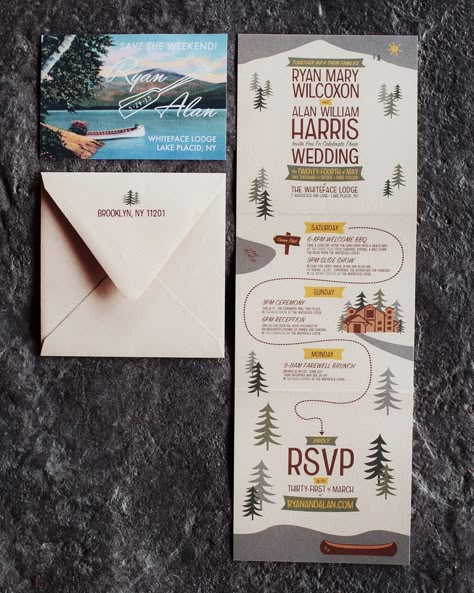 Save The Weekend Wedding, Camp Theme Wedding, Save The Weekend, Camping Wedding Invitations, Small Paragraph, Adirondack Camp, Photography Camp, Theme Wedding Invitations, Campground Wedding