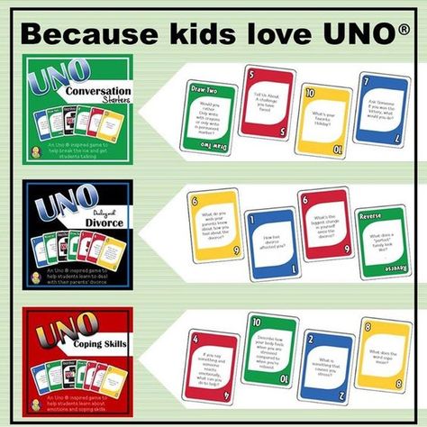 Uno Counseling Game, Uno Coping Skills Game, Counseling Interventions, Therapeutic Games, Counseling Games, Coping Skills Activities, Uno Card, Middle School Counseling, Counseling Tools