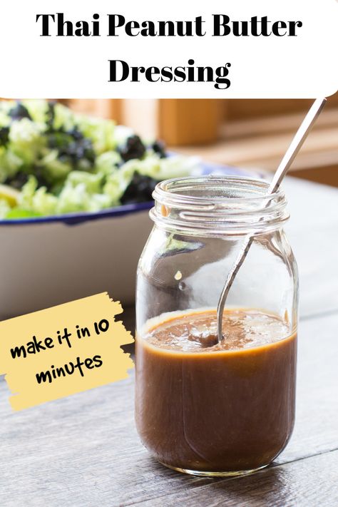 Easy Thai Peanut Butter Dressing ready in 10 minutes! It's perfect on this Kale Cabbage and Apple Chopped Salad. #ThaiDressing #ThaiDressingRecipe #PeanutButterDressing #PeanutSauce #ThaiPeanutSauce Peanut Vinaigrette Dressing, Vegetarian Dinner For One, Vegetarian Dinners For Two, Protein Vegetarian Salad, Peanut Butter Dressing, Fall Vegetarian Recipes, Dinners For One, Vegetarian Sauces, Easy Vegetarian Dinners