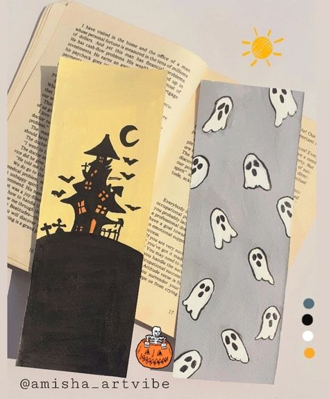 Halloween Bookmark Craft, Cute Halloween Bookmarks, Diy Bookmarks Aesthetic Easy, Drawing Ideas For Bookmarks, Halloween Bookmark Ideas, Bookmark Drawing Ideas Easy, Cute Homemade Bookmarks, Halloween Bookmarks Diy, Halloween Book Marks