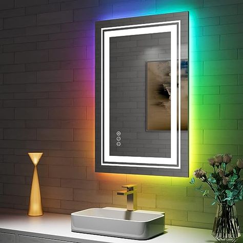 Amazon.com: Snowdool 24”X36“ RGB LED Bathroom Mirror with Lights, Anti Fog Mirror with RGB Backlit Mirror Bathroom, Dimmable Smart Lighted Bathroom Vanity Mirror, Horizontal/Vertical (RGB Backlit + Front Light) : Home & Kitchen Backlit Mirror Bathroom, Anti Fog Mirror, Bathroom Mirror With Lights, Mirror For Wall, Led Bathroom Mirror, Backlit Mirror, Smart Mirror, Bathroom Mirror Lights, Lighted Vanity Mirror